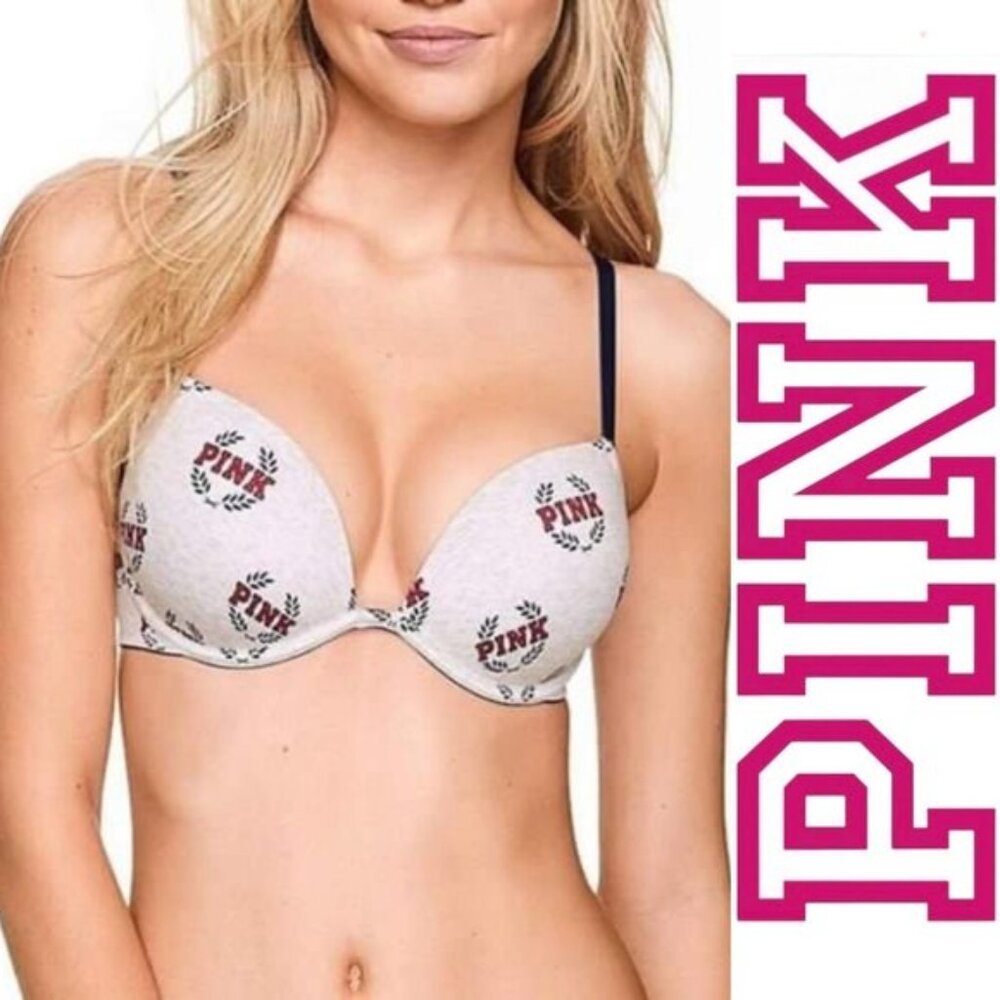Victoria's Secret PINK | Gray Logo Wear Everywhere Super Push-Up Bra | Size 32DD